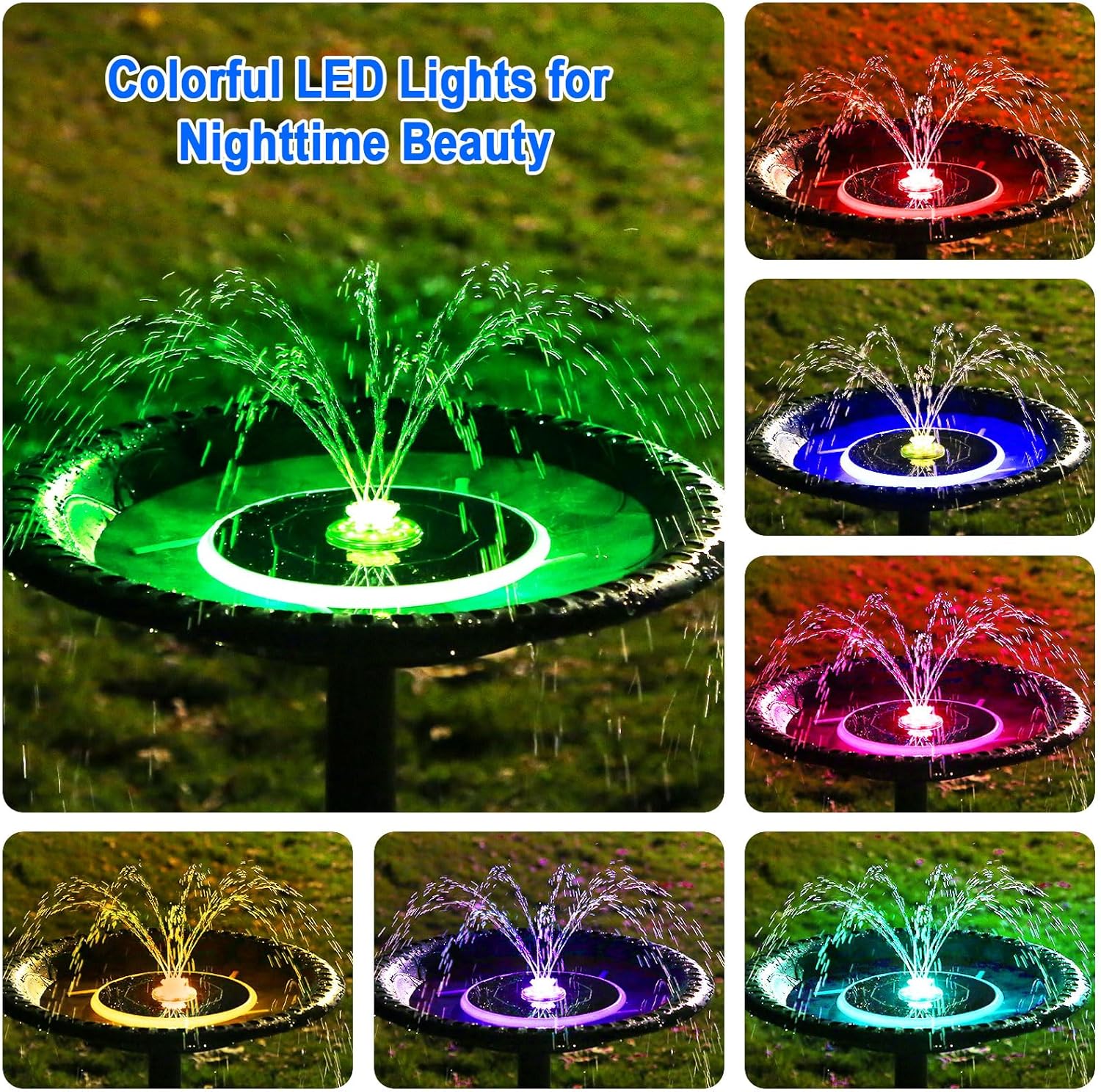 Thumbnail 1 de AISITIN 6.5W Solar Water Fountain with 7 LED Colour Lights and 3000mAh Battery