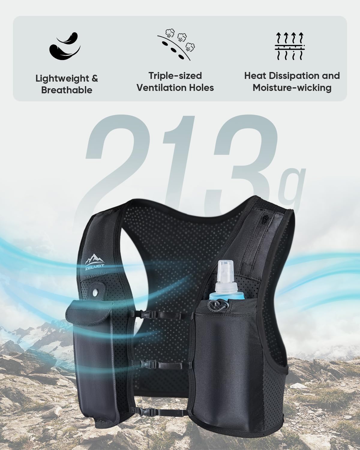 Detalle de Zelvot Running Vest for Women and Men with 500ml Soft Flask