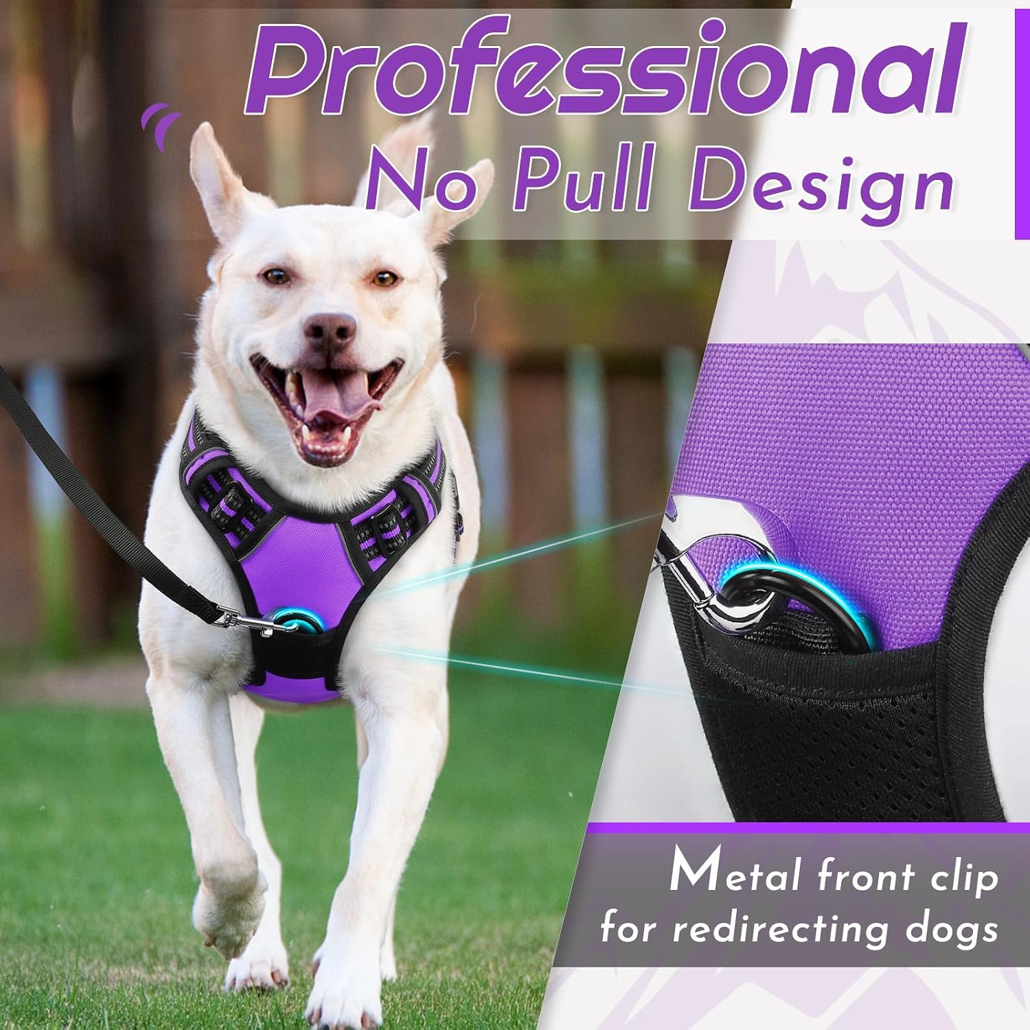Detalle de Eagloo Dog Harness Medium – No Pull Front & Back Clips, Reflective, Adjustable Comfort