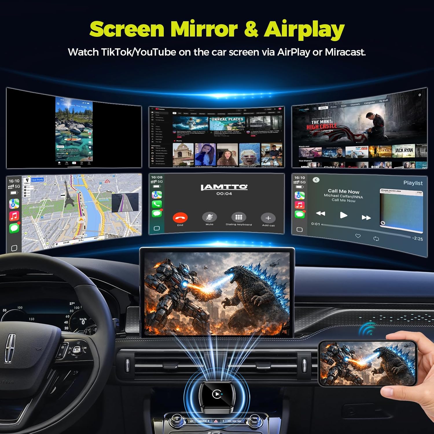 Detalle de LAMTTO Wireless CarPlay Adapter – Kabellose CarPlay- und Android Auto-Erweiterung für 2016+ Fahrzeuge