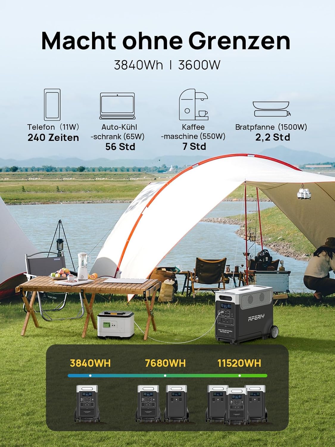 Thumbnail 1 de AFERIY 3600W Solargenerator: Tragbare Notstromlösung mit 3840Wh LiFePO4 (erweiterbar) und UPS-Funktion