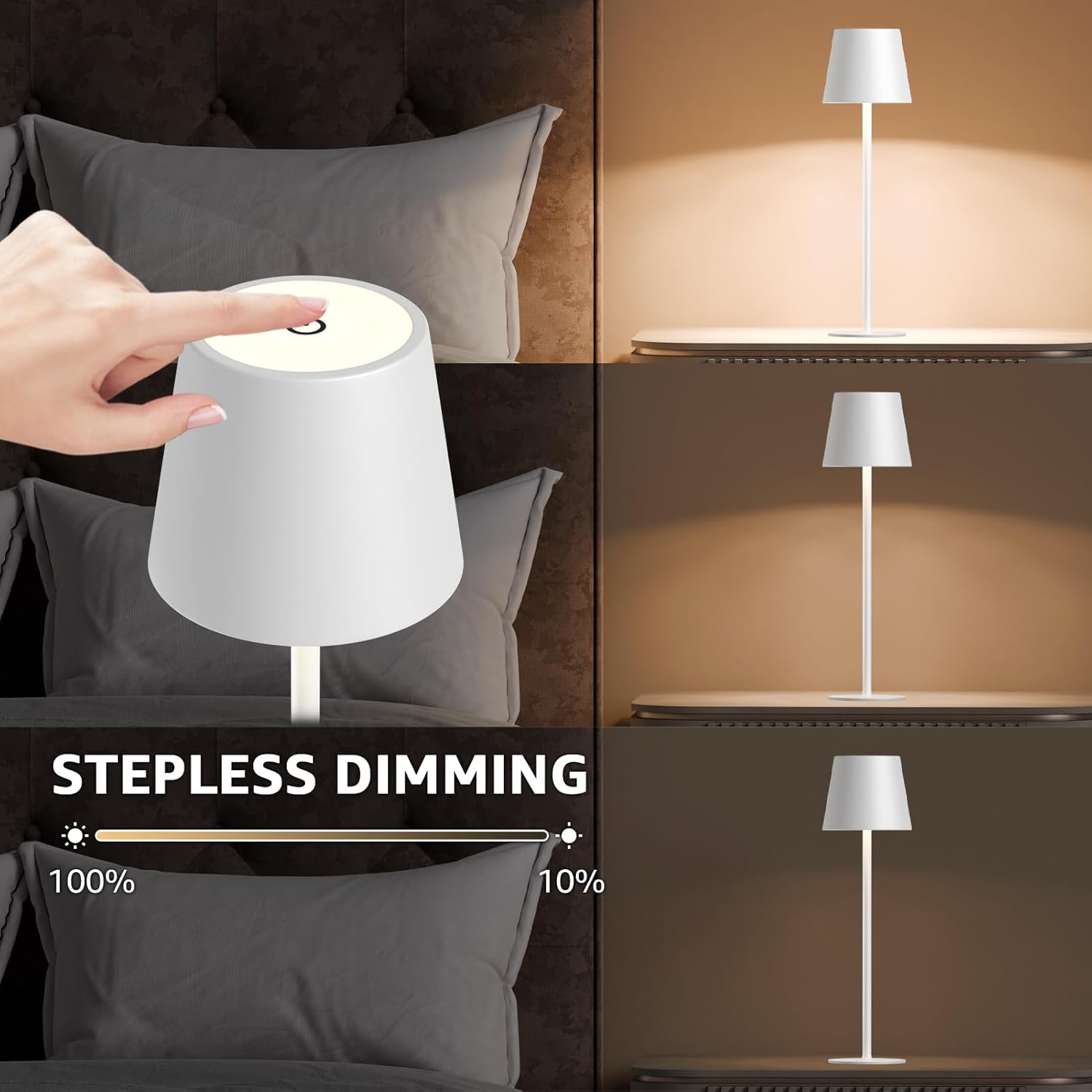 Thumbnail 1 de MALUX LED Tischlampe Kabellos 2er-Set: Touch-Dimmbar, 2700K–4000K, USB-C Aufladung, IP44 Outdoor-Wandellicht
