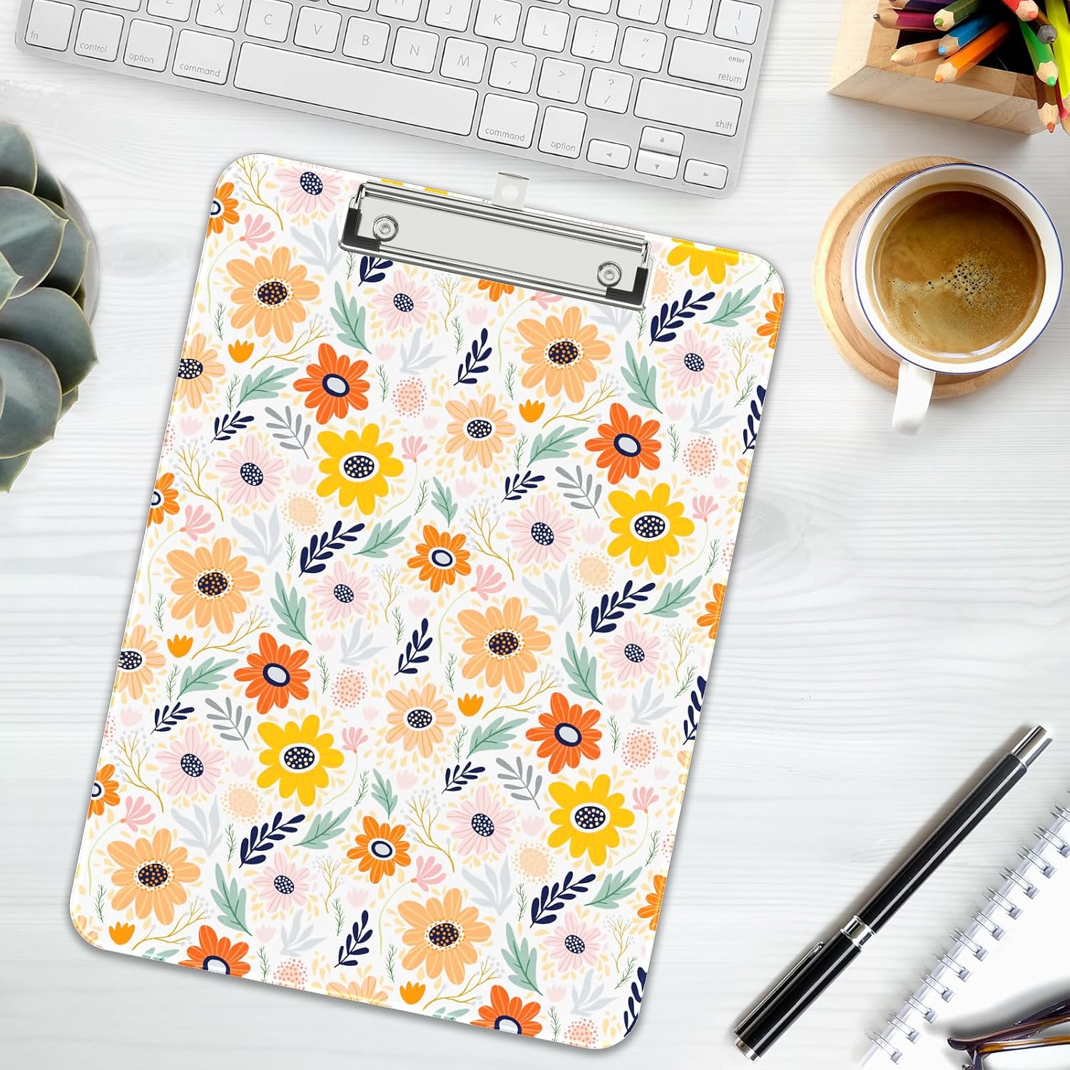Detalle 2 de Rimilak Pattern Clipboard A4-Orange Flower Plastic Clipboard for A4 and Letter