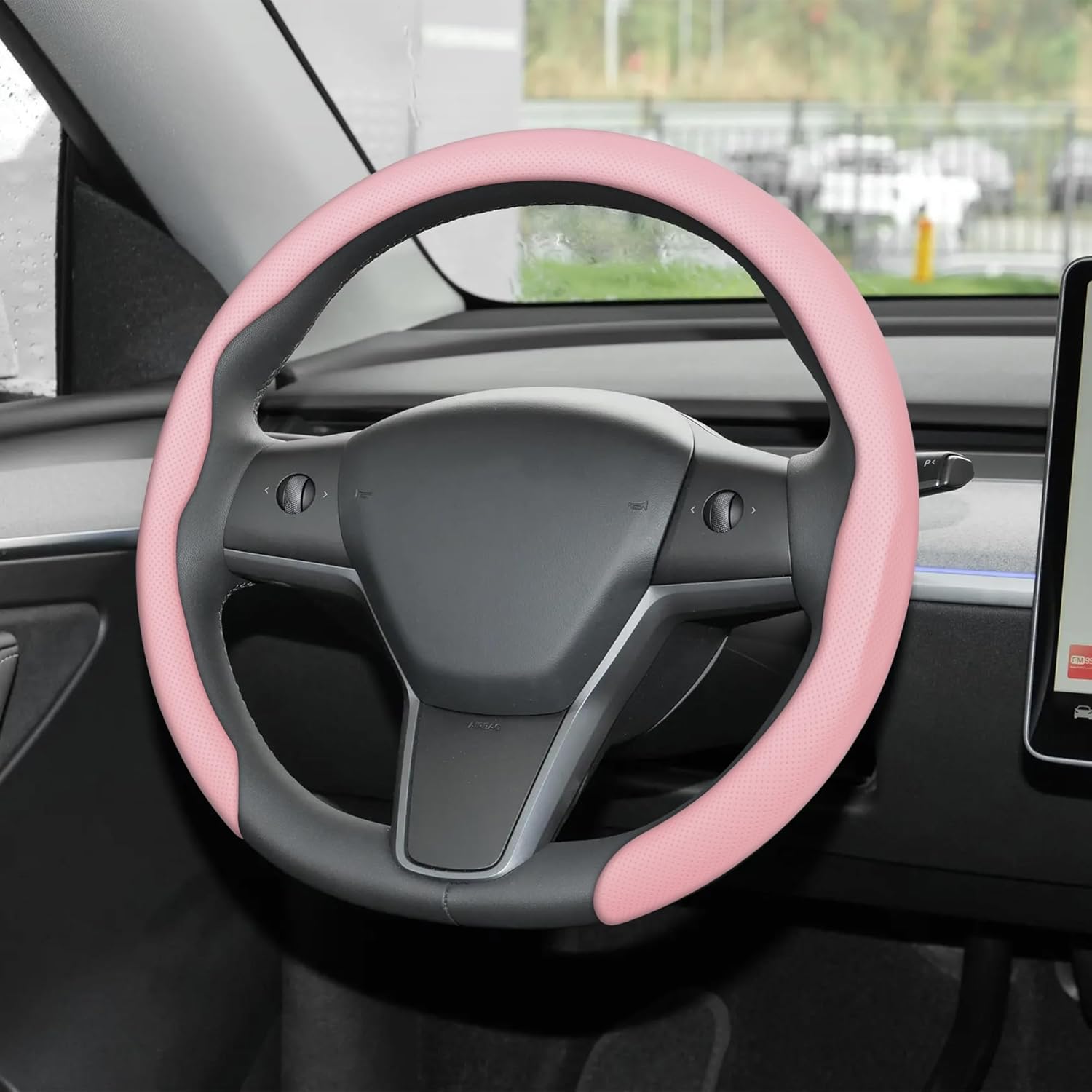 Frani Nappa Leather Steering Wheel Cover (Universal 15 Inch) – Light Pink Anti-Slip Comfort Grip