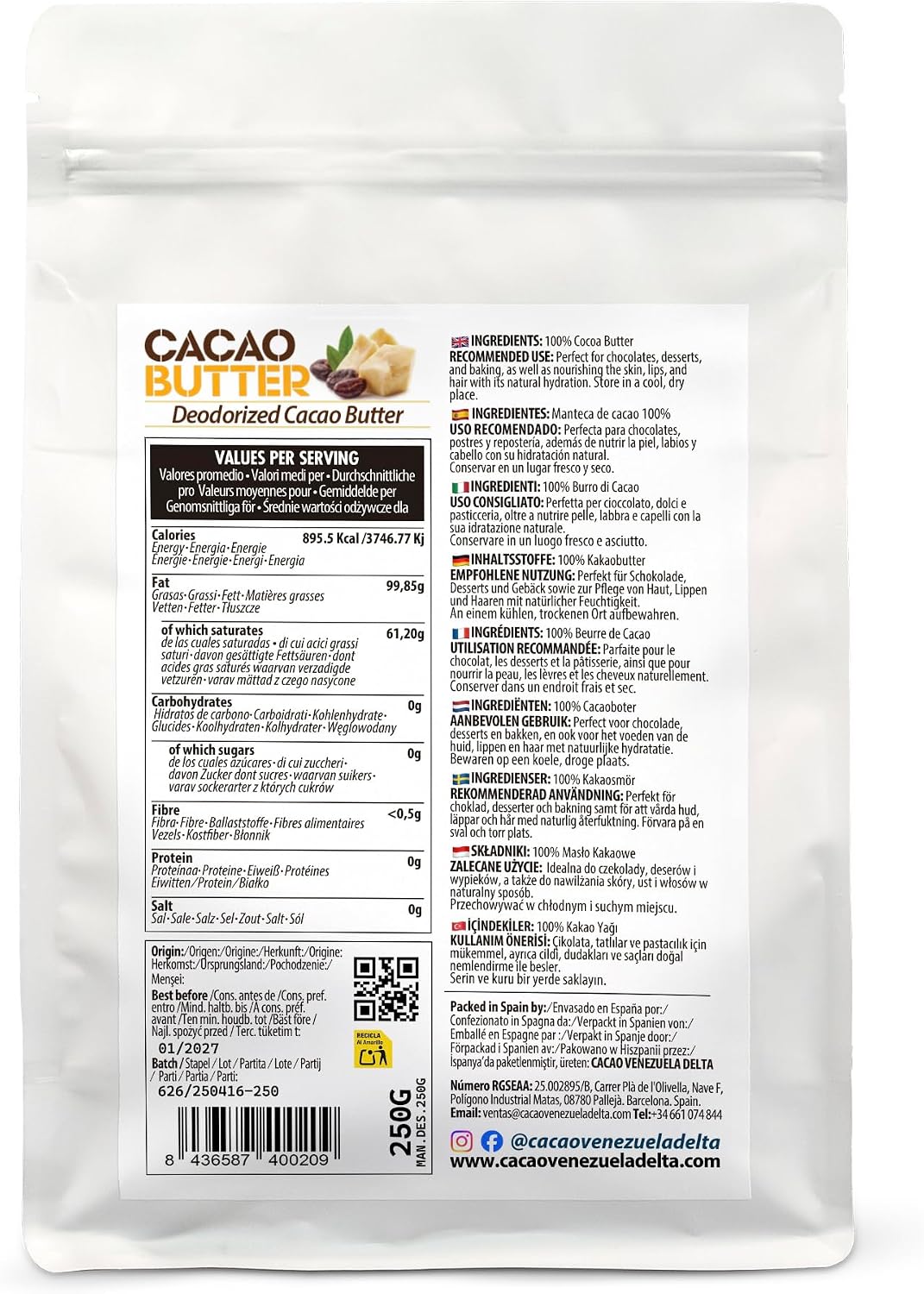 Detalle 2 de Cacao V Delta Manteca de cacao pura desodorizada