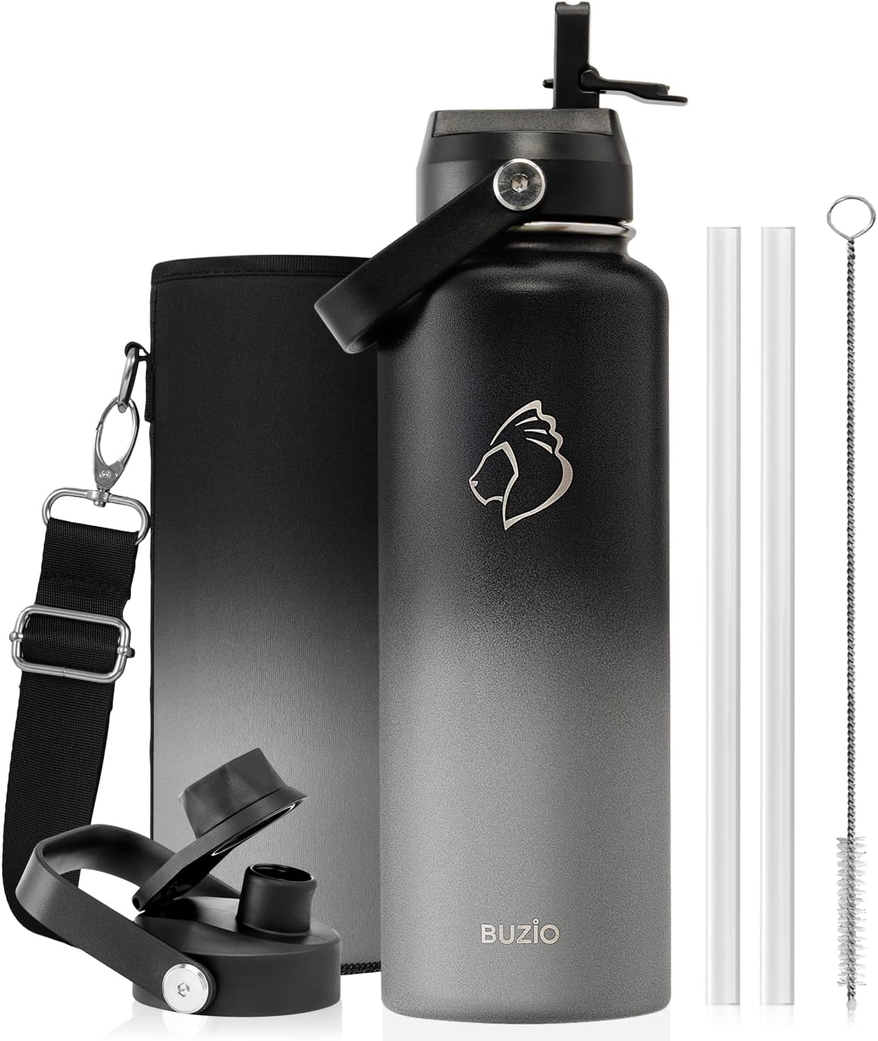 Detalle de BUZIO 40 oz Insulated Stainless Steel Water Bottle with Two Lids