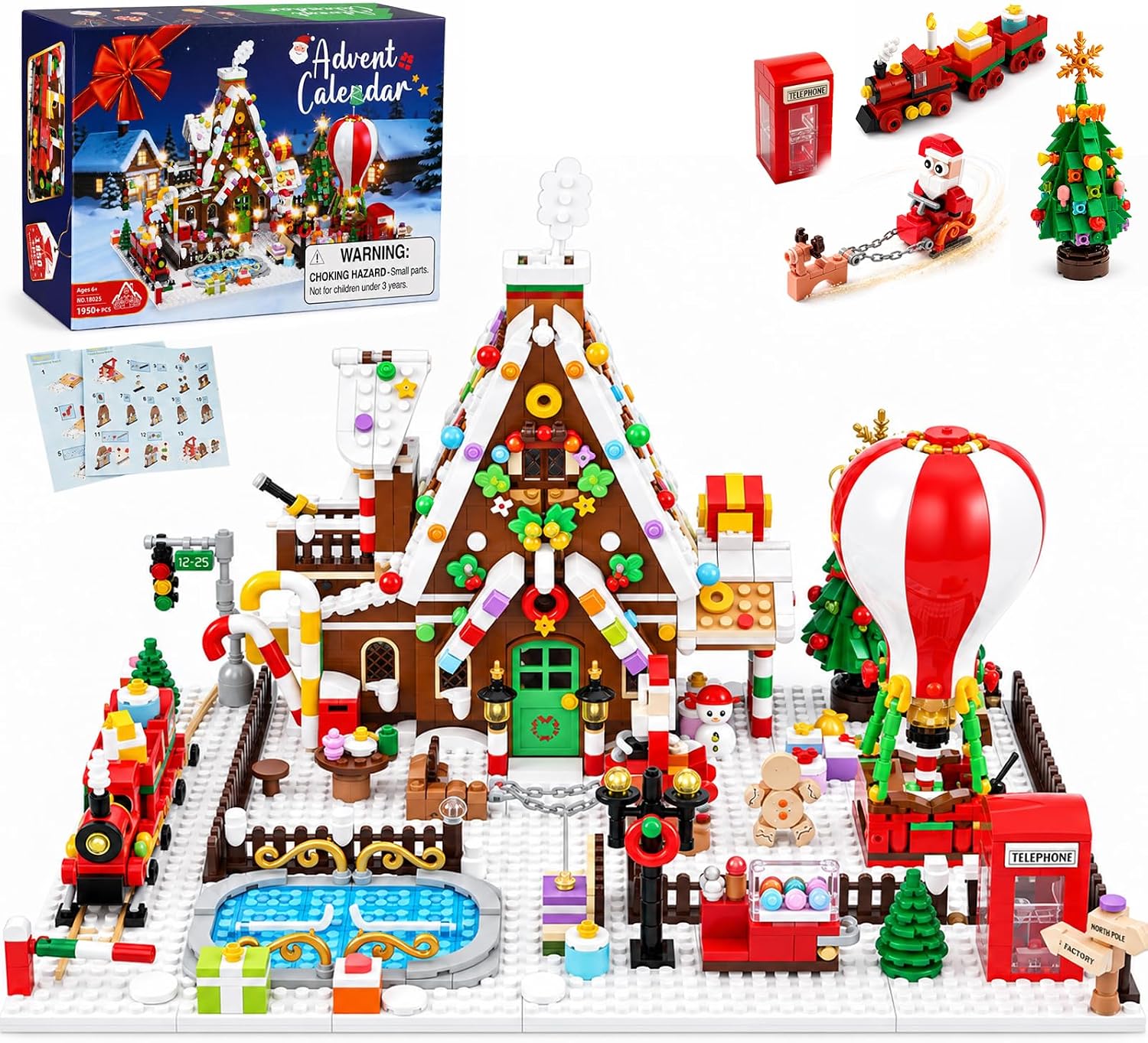 Detalle de MYDOVA 2026 adventskalender-bouwset: peperkoekhuis met licht en 1.950 steentjes