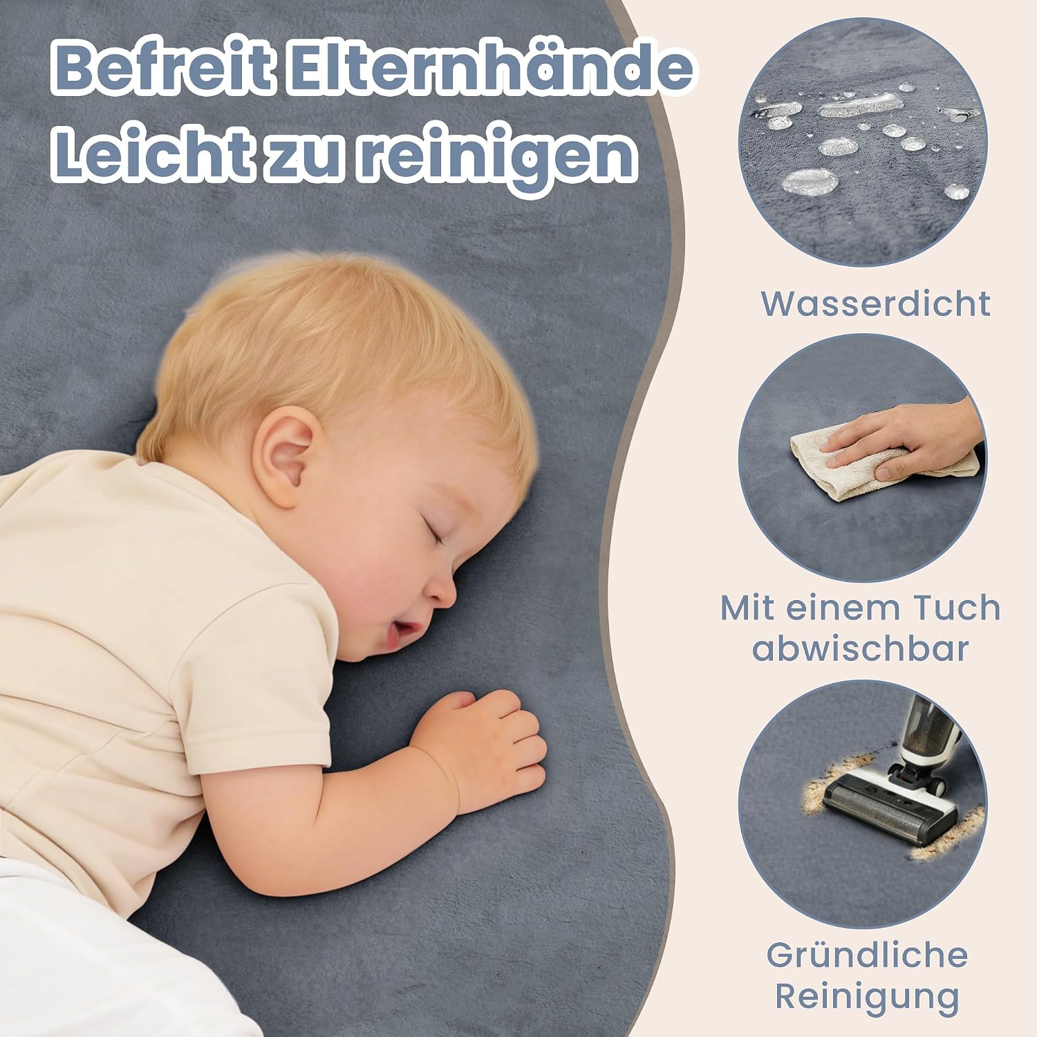 Thumbnail 5 de ACOMOPACK Baby Play Mat: 127 x 127 cm, 3.5 cm Memory Foam, Grey, Non-Slip for Tummy Time and Crawling