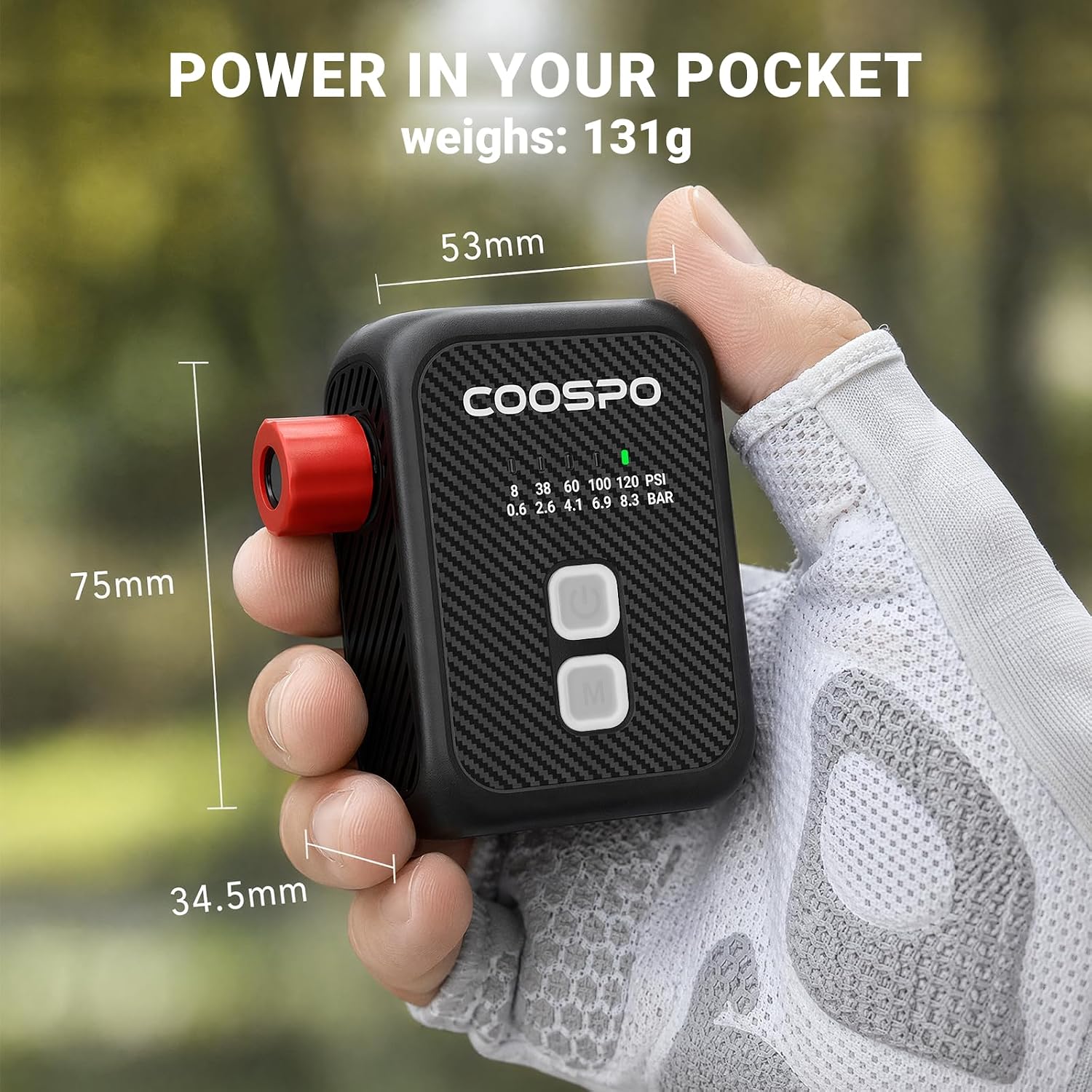 Thumbnail 6 de CooSpo Mini elektrische fietspomp, 120 psi, presets en automatische uitschakeling