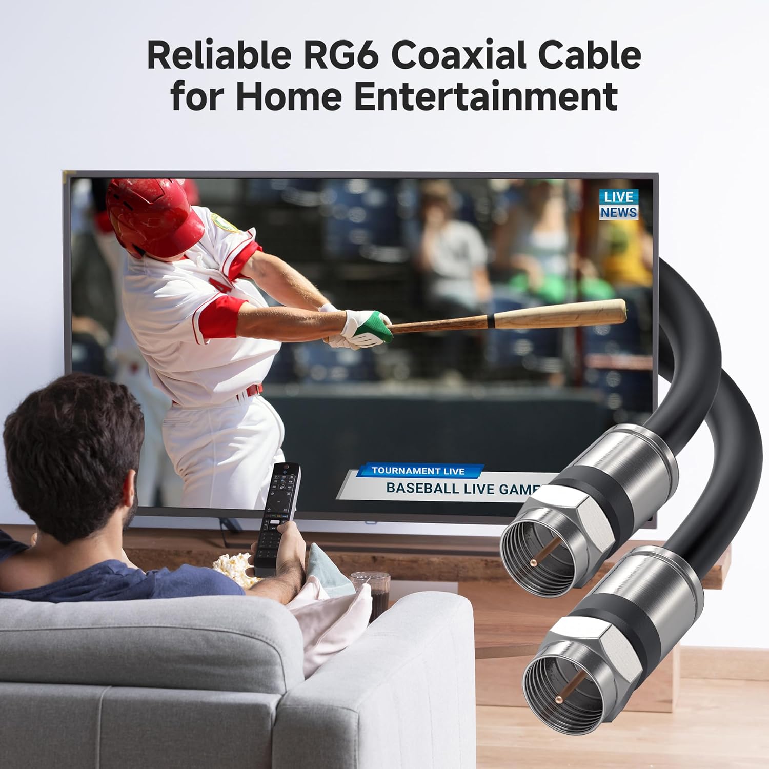 Thumbnail 1 de Cable Matters 3-Pack RG6 Coaxial Cable (3ft) — CL2 Rated Quad Shield for In-Wall TV, Modem, Satellite Connections (Black)
