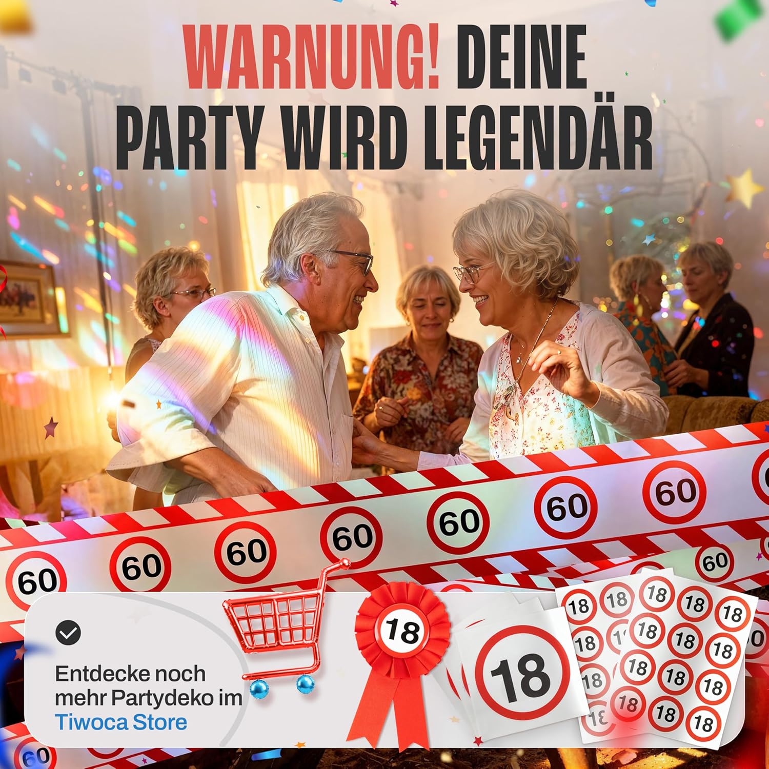 Thumbnail 6 de Tiwoca 70 Geburtstag Deko – Absperrband rot-weiß mit Verkehrszeichen, 15 m x 7,5 cm