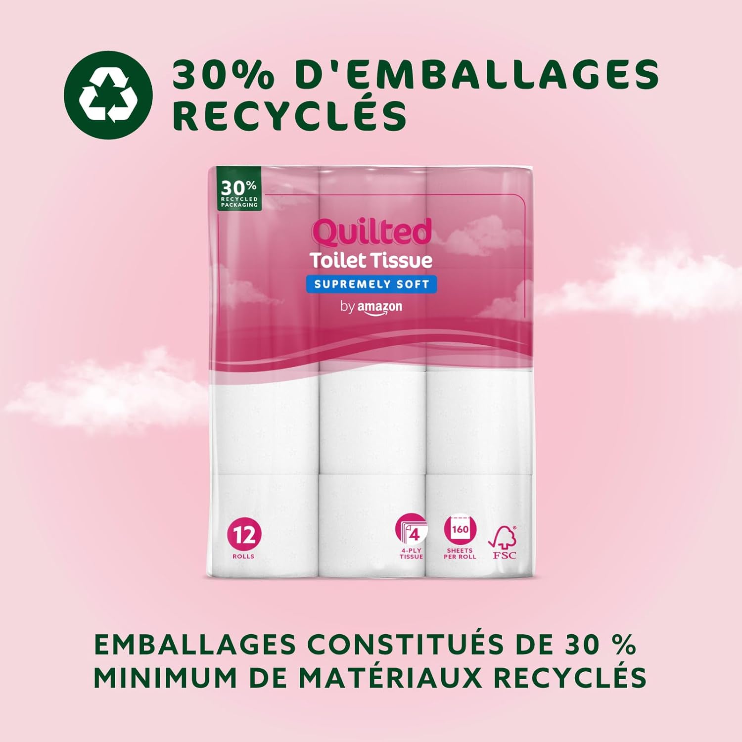 Thumbnail 4 de By Amazon Papier Toilette 4 Épaisseurs Matelassé – Douceur Suprême, 48 Rouleaux (4 Paquets de 12), 160 Feuilles par Rouleau