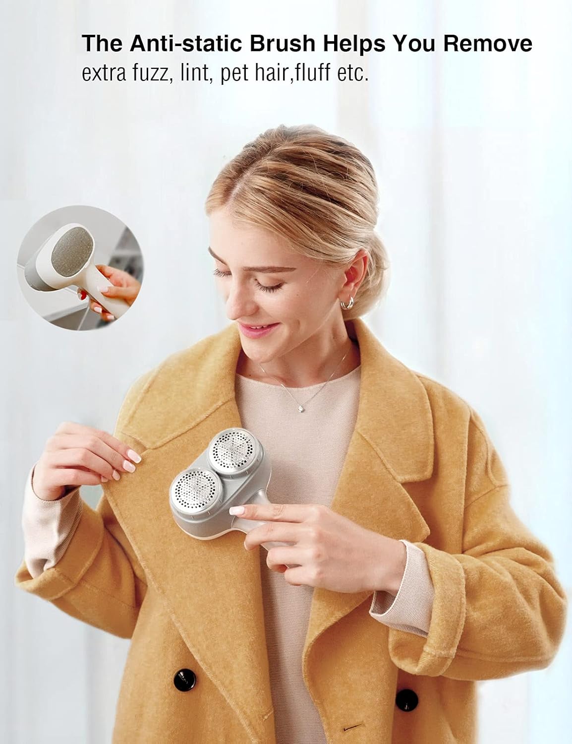 Detalle de VASSON Fabric Shaver: Electric Lint Remover with Dual Heads and Rechargeable Power