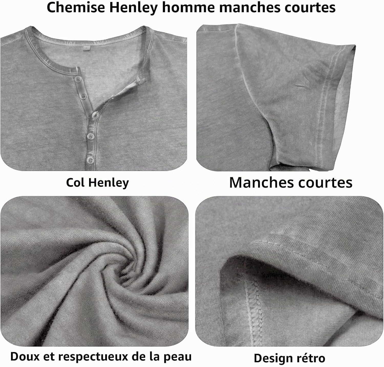Detalle 2 de LAOARA T-shirt voor heren, katoenen Henley met korte mouwen, Tunesische kraag, M-3XL