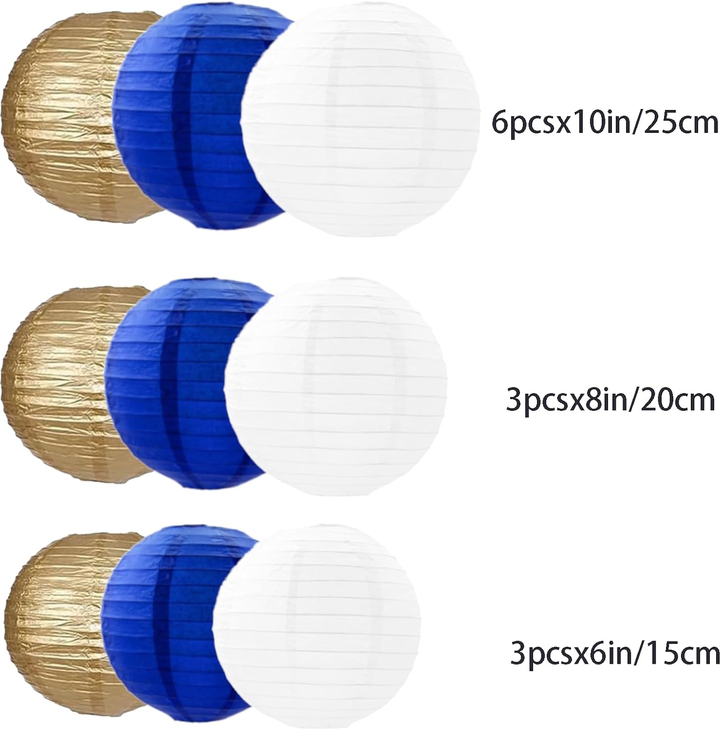 Detalle de We Moment Zone 12pcs Blue and Gold Paper Lanterns