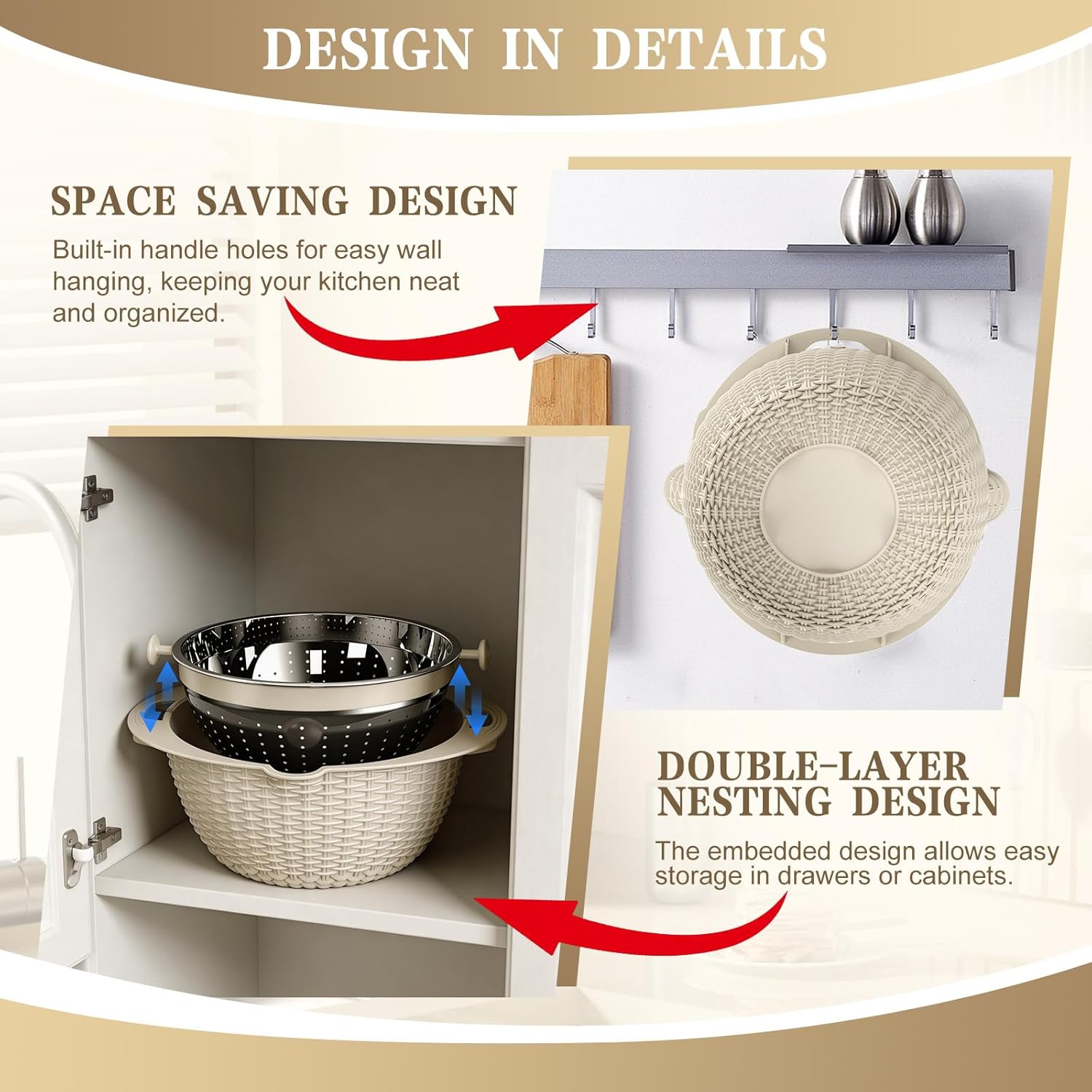 Thumbnail 6 de 4-1 Colander with Bowl Set (Rotatable) — Stainless Steel + Grater Attachments for Kitchen Prep