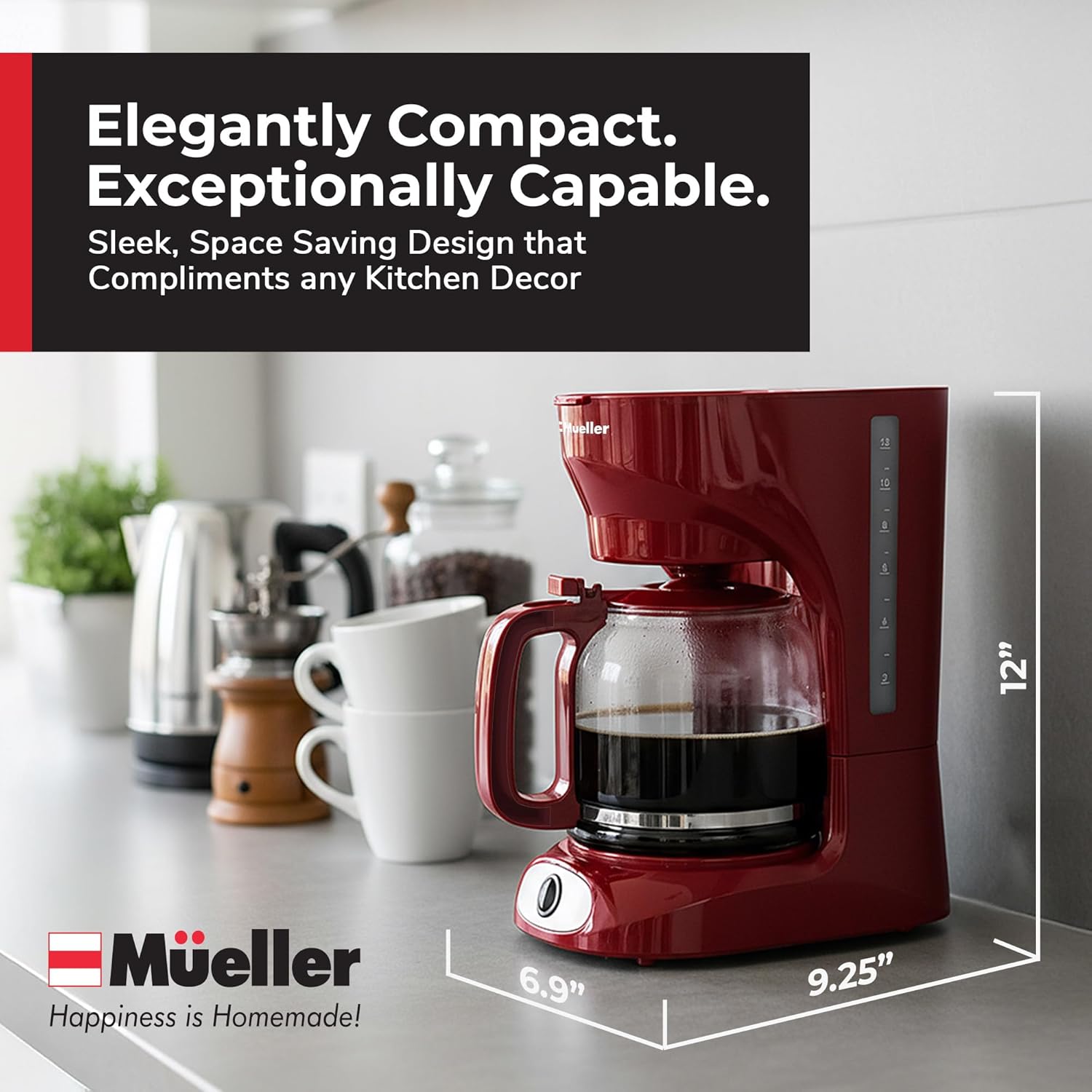 Thumbnail 6 de MUELLER HOME 12-Cup Red Coffee Maker: Large-Batch Brew, Reusable Filter, and Keep-Warm