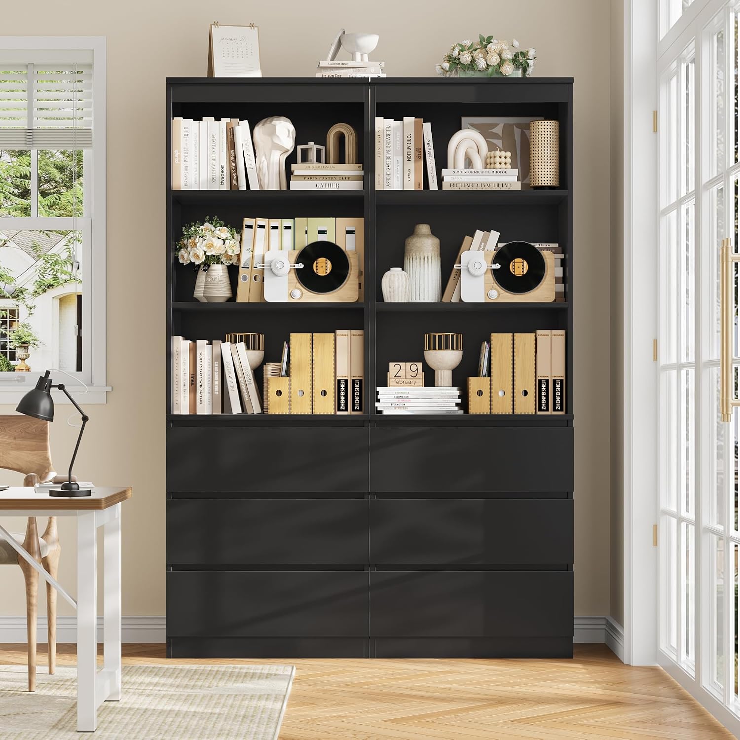Detalle 2 de FirFurd P781 Tall Bookcase, 180 cm, with 3 Drawers and Open Shelves
