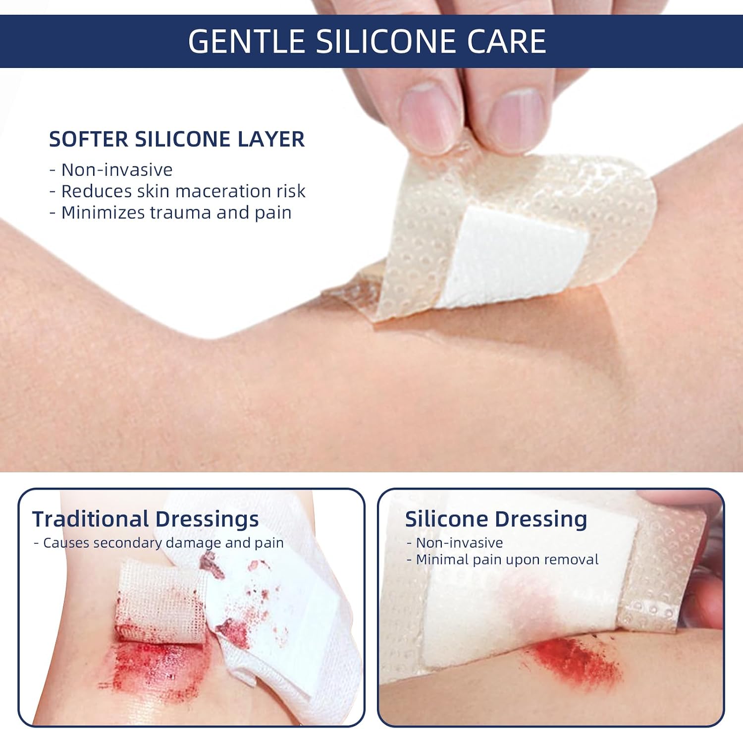 Detalle 2 de URAY 4" x 4" Silicone Foam Wound Dressing with Border, Sterile 10-Pack