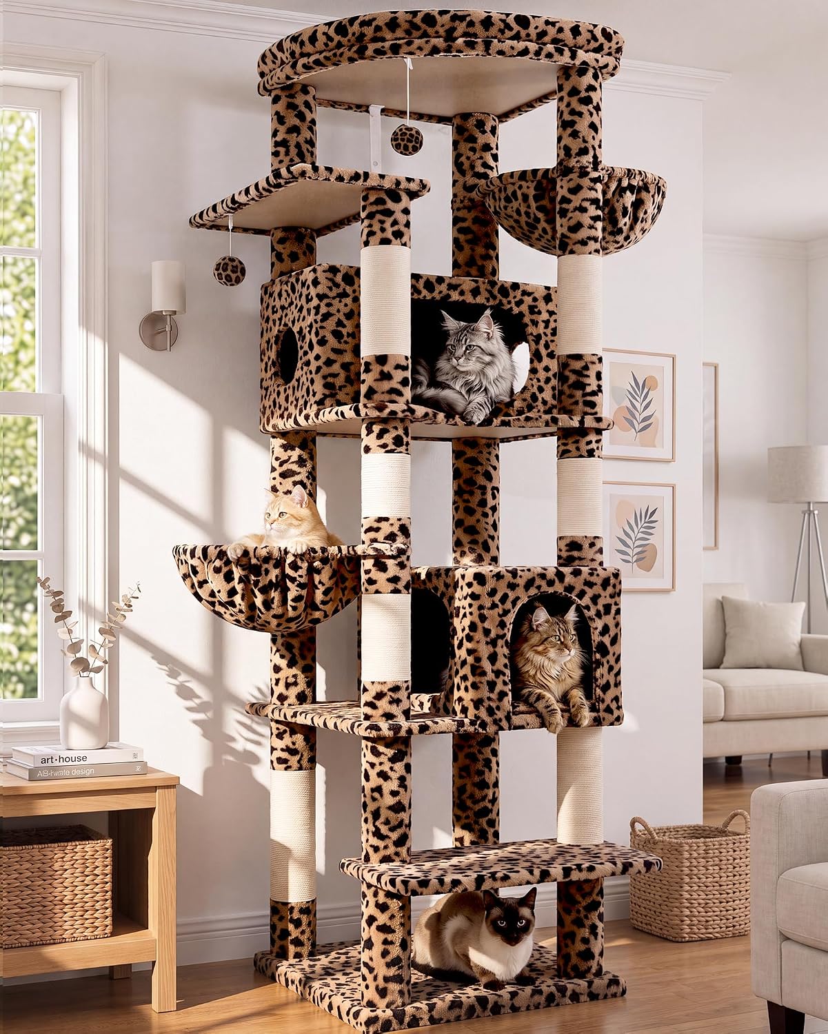 Detalle de Globlazer S74 Leopard Cat Tree for Large Cats, 74-Inch, 7 Levels
