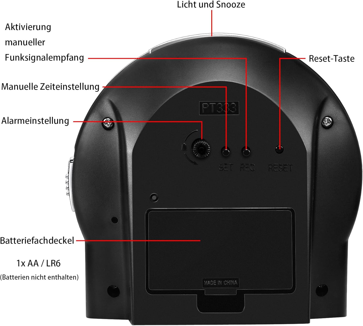 Thumbnail 4 de SINOIDEAS Funkwecker (analog, ohne Ticken) mit Nachtlicht & Schlummerfunktion – Schwarz
