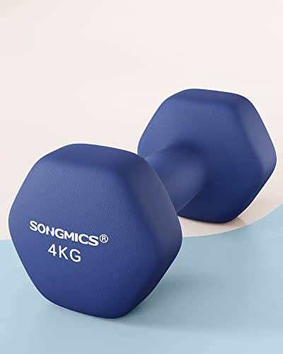 Detalle de SONGMICS Hanteln 2 Stück, 2 × 4 kg, sechseckige Hanteln mit Neopren-/Vinyloberfläche, Blau (SYL908Q01)