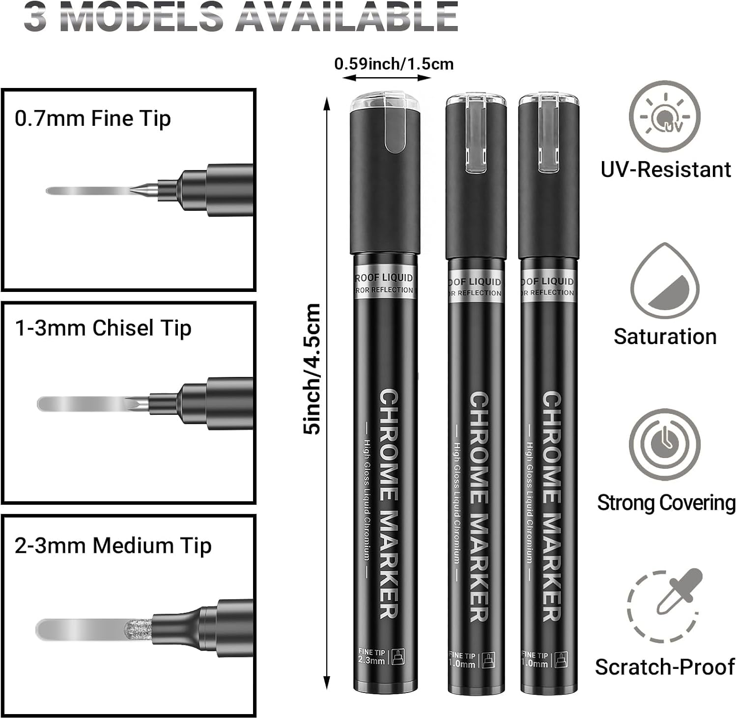 Detalle de San Jeirie 3Pcs Golden Flüssigkeit Spiegel Chrom Marker – Permanent Chrom Paint Stifte Set (Silver)