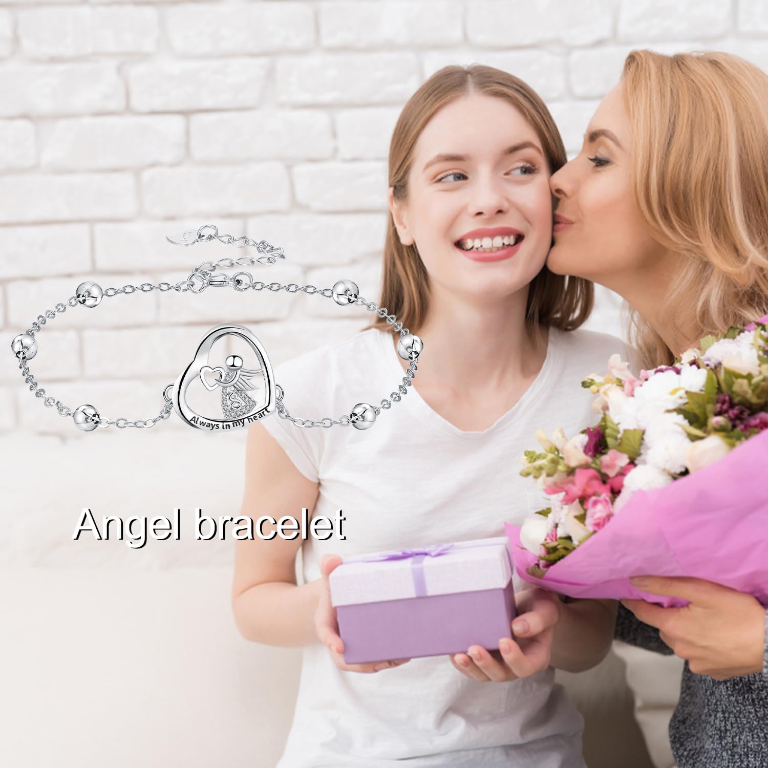 Detalle de J.MUEN Damen Armband 925er Silber Tiermotiv – Silbernes Engelsanhänger-Armband mit Geschenkbox