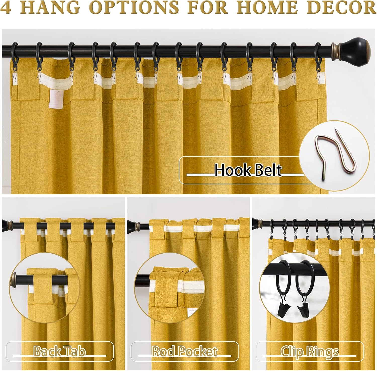 Detalle 2 de DUALIFE Blackout Curtains, 96 Inches Long