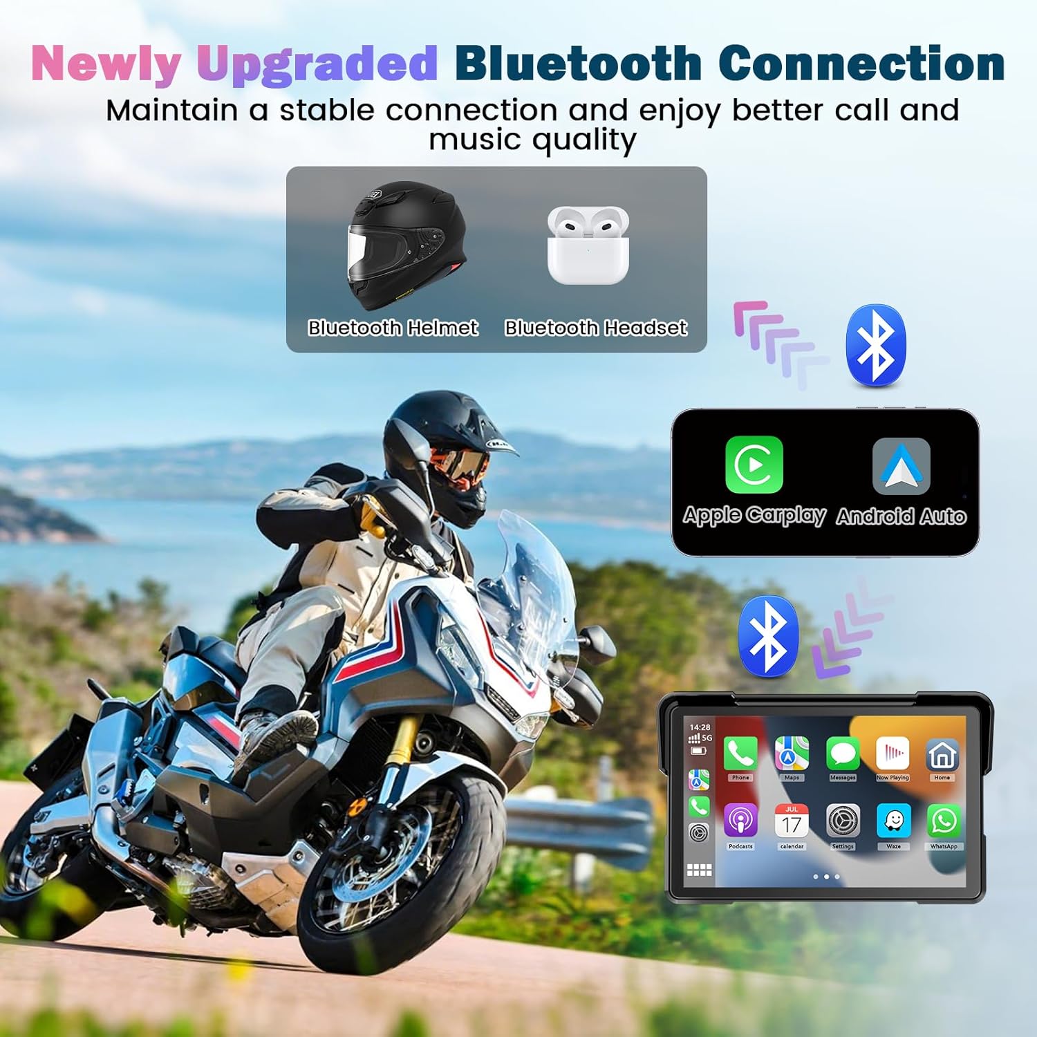 Detalle 2 de Pantalla Moto Carplay 7” táctil impermeable