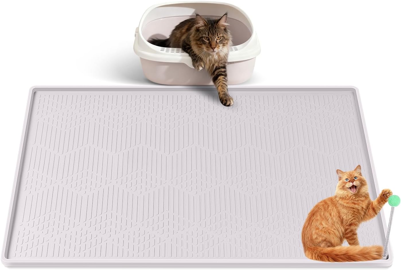 Bartuke große Katzenstreu-Matte mit Spielzeug-Ball (34" x 22") – Silikon-Streu-Fangmatte zur Streukontrolle
