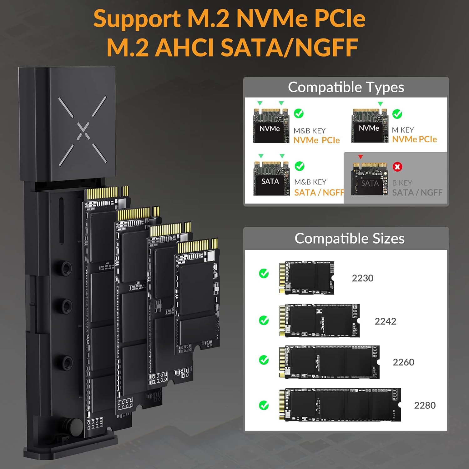 Detalle 2 de iDSOniX Carcasa SSD M.2 NVMe, Adaptador USB 3.2 🚀