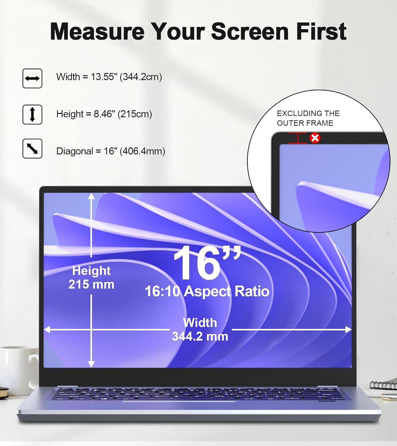Thumbnail 1 de STARY Laptop Privacy Screen 16 Inch (16:10) – Anti-Spy, Anti-Blue Light, Anti-Glare for 16:10 Laptops