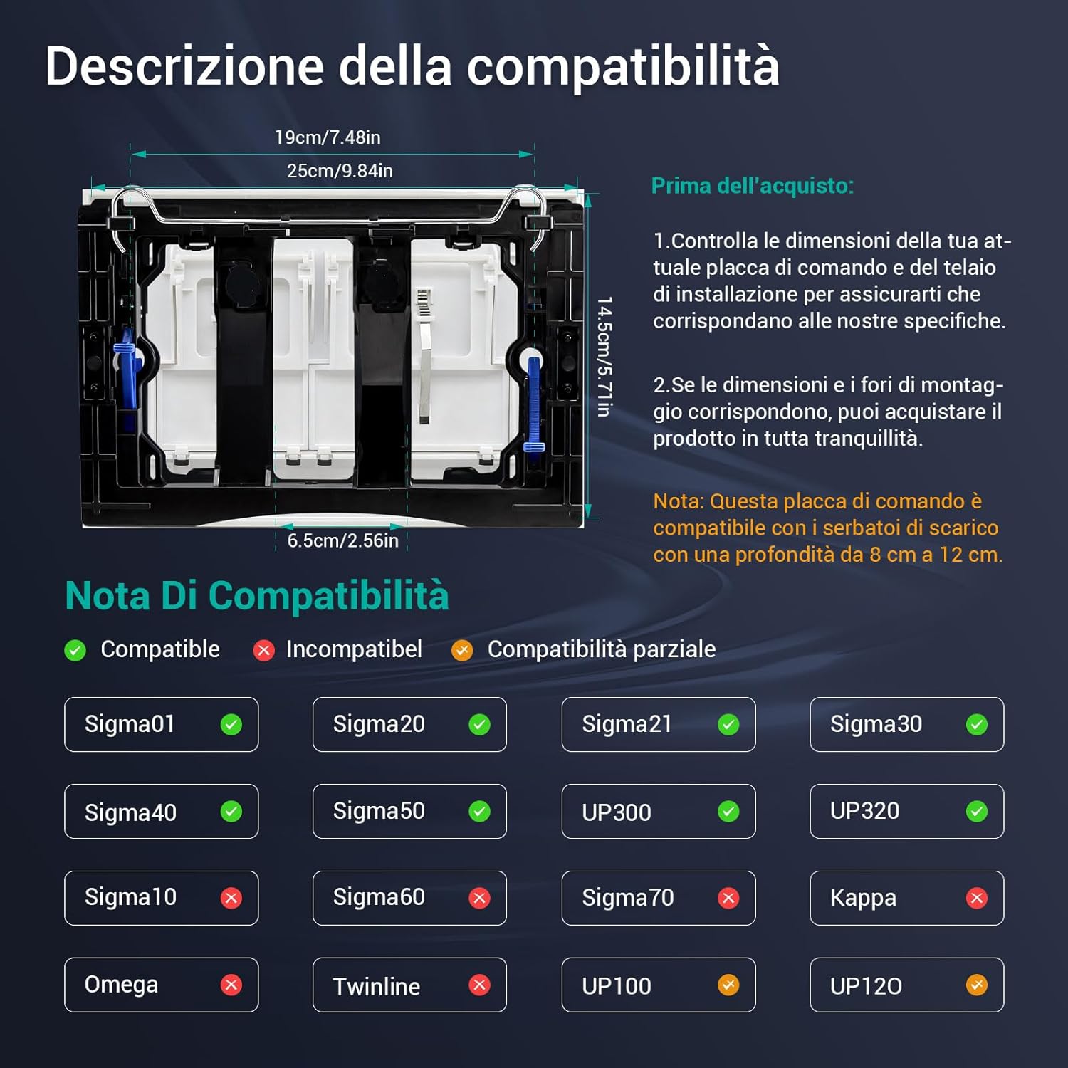 Thumbnail 5 de Empyreal Placca di controllo: kit di ricambio per cassetta Geberit Sigma UP320/UP300 – Bianco Opaco