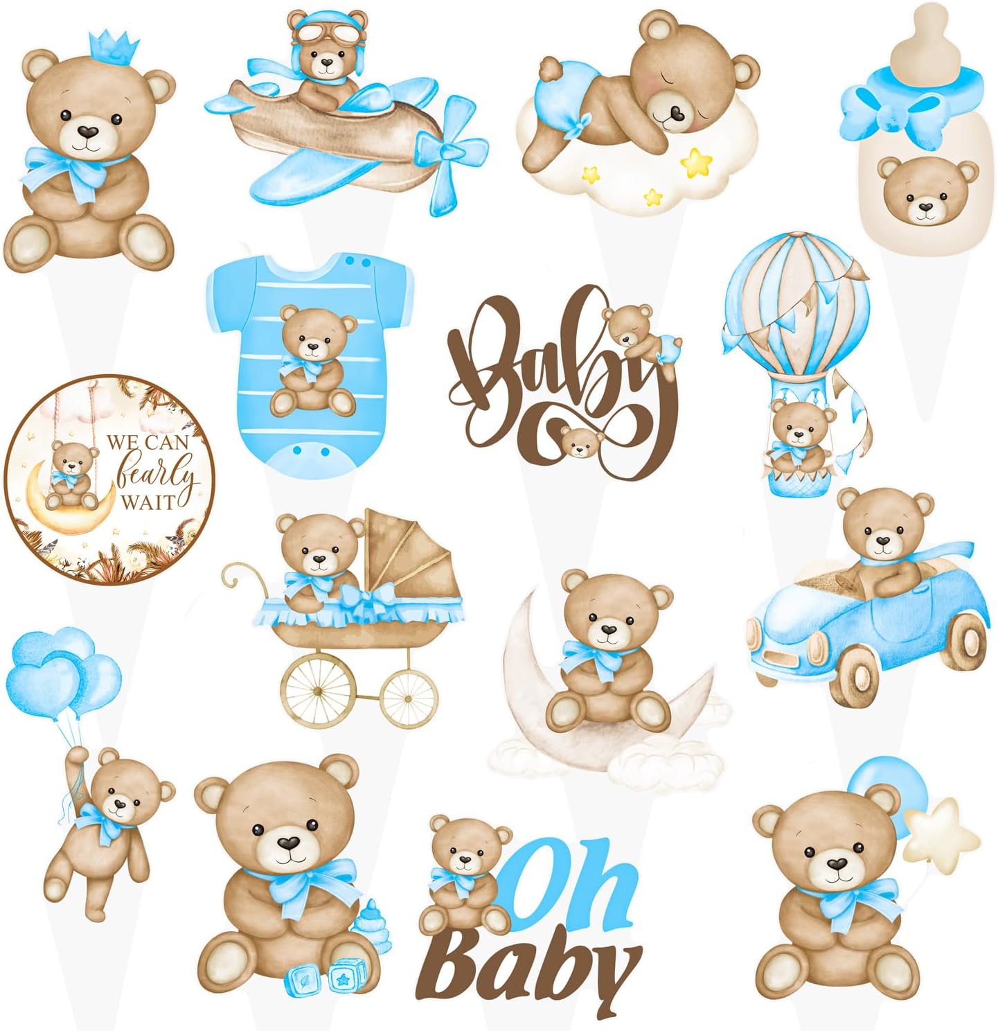 Detalle de CANDY CHEF Oh Baby Bear Cupcake Toppers, 48 Blue Picks in 24 Designs