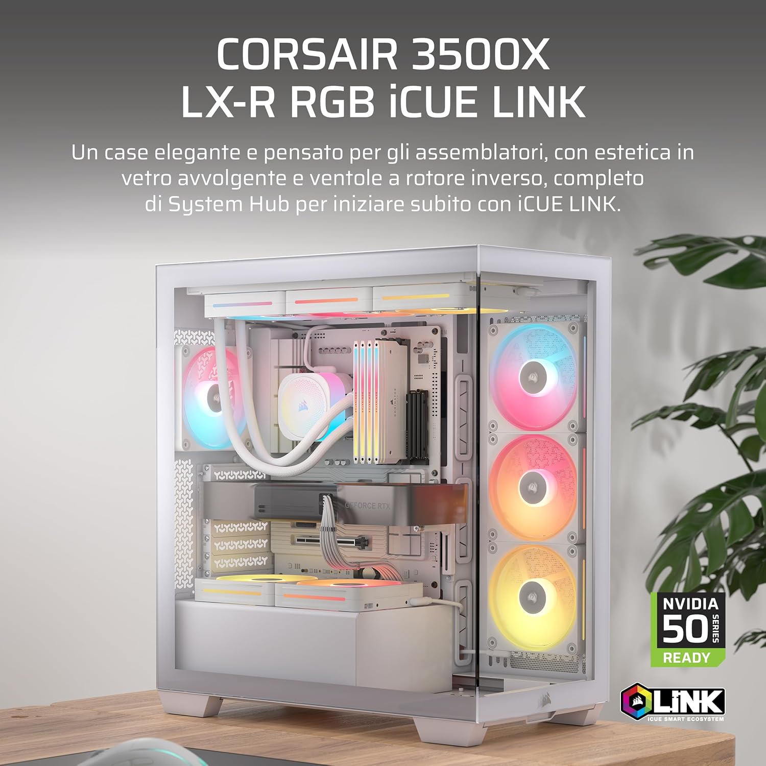 Thumbnail 1 de CORSAIR 3500X LX-R RGB iCUE LINK (3 ventole LX120-R preinstallate, Hub iCUE LINK) Mid-Tower bianco