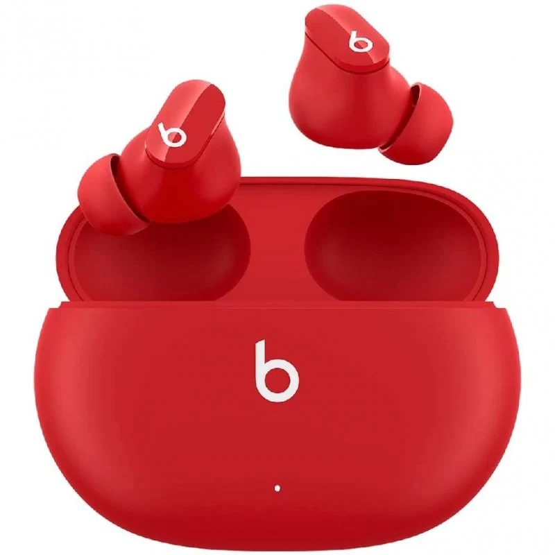 Detalle de Beats Studio Buds auriculares Bluetooth rojos con cancelación activa del ruido