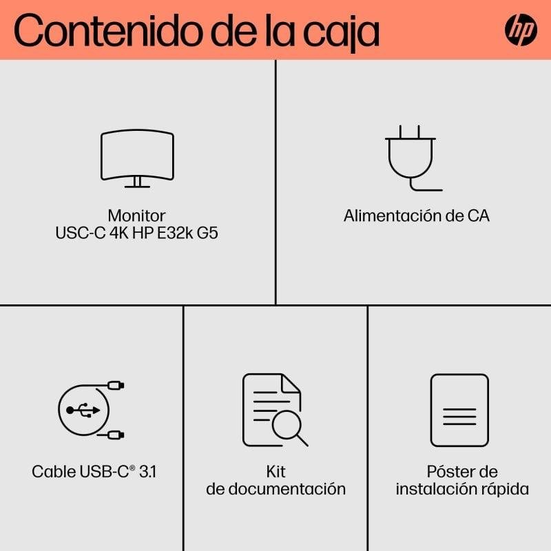 Detalle de HP E32k G5: monitor 31.5" 4K IPS con USB-C y altavoces para trabajo profesional