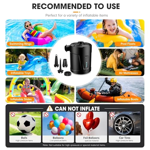 Thumbnail 6 de Pompe à air électrique SUPPOU – Batterie rechargeable 5200 mAh, 3 buses, gonflage rapide pour piscine et matelas