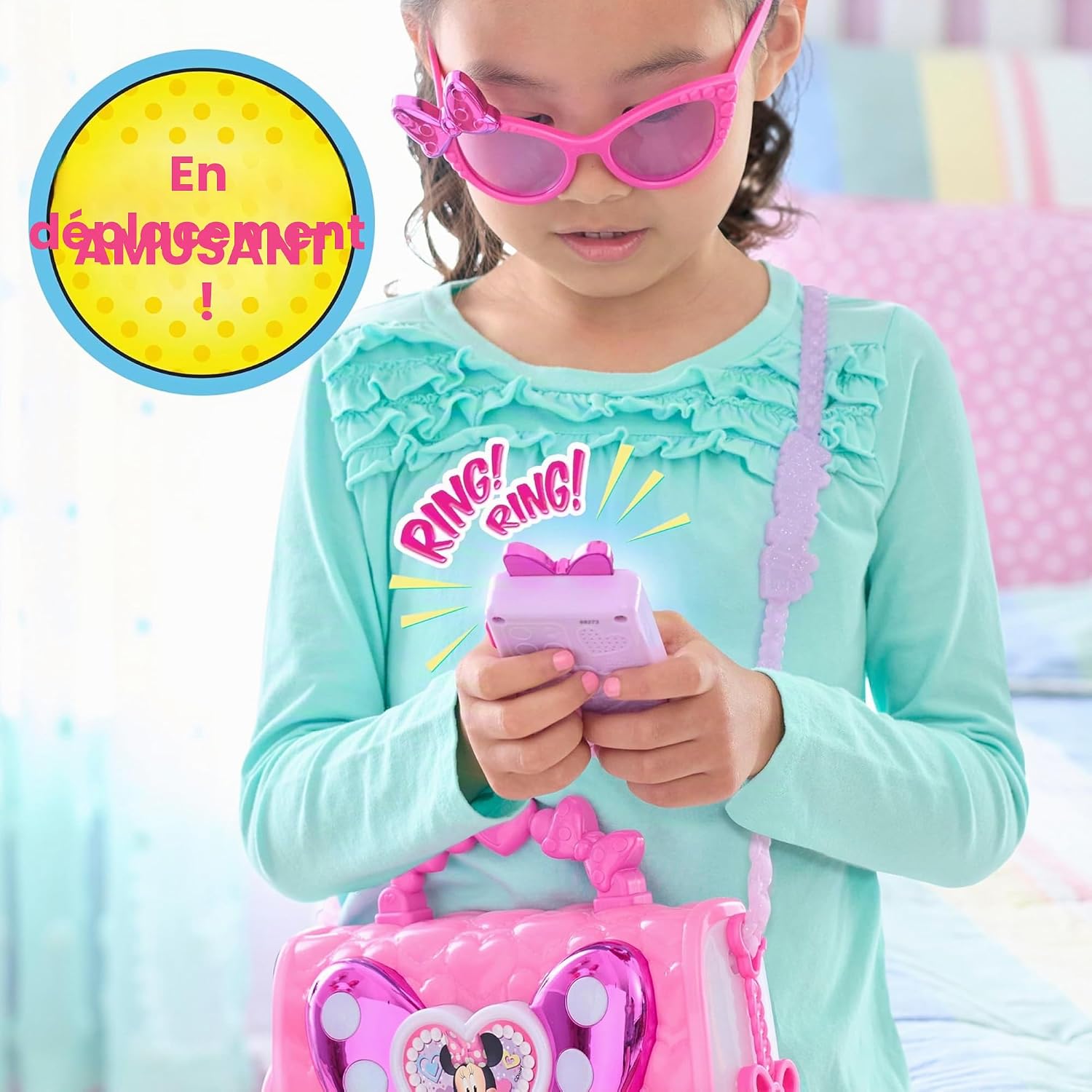 Detalle de Just Play Coffret Sac à Main Minnie Mouse – Disney Junior, 7 Accessoires avec Sons et Lumières