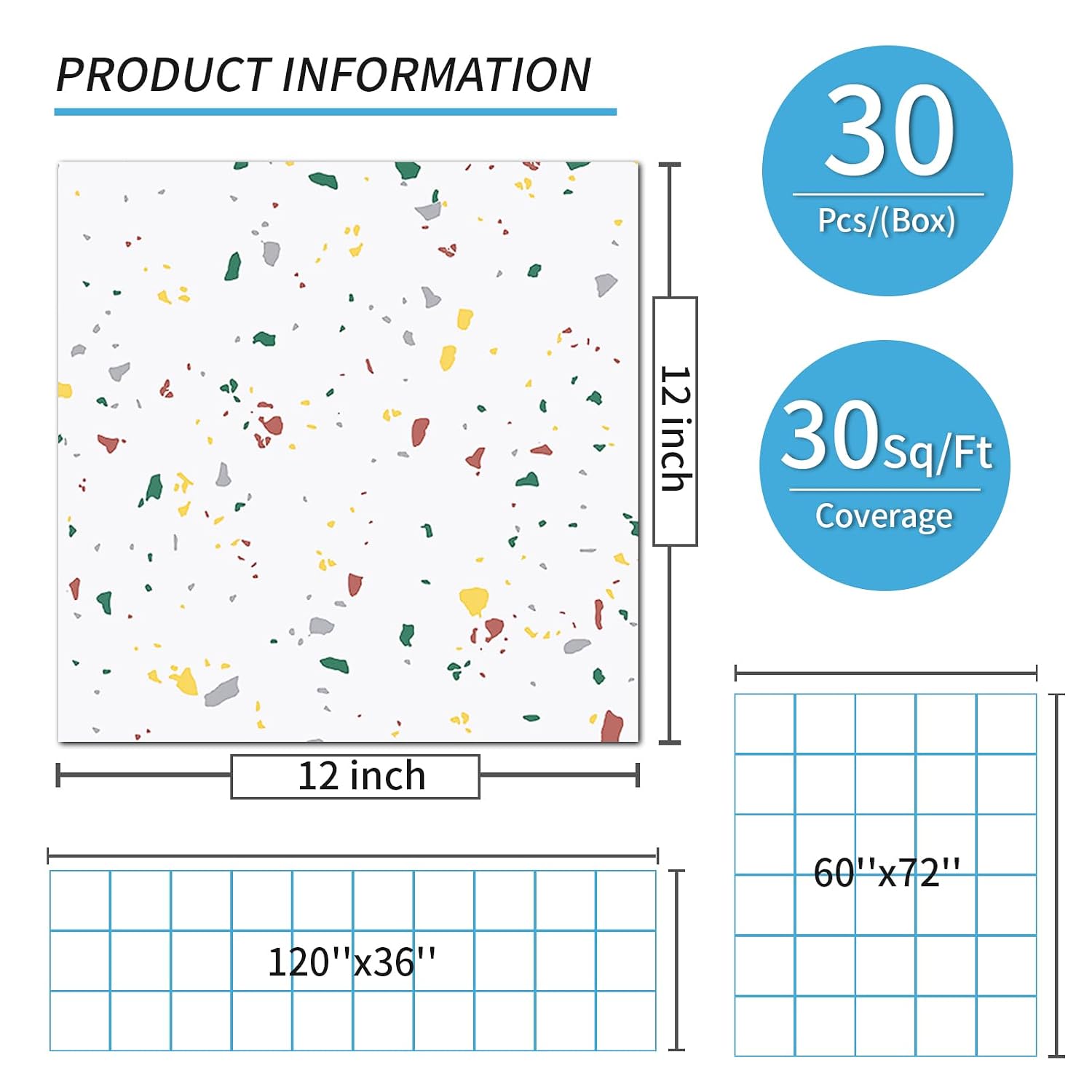 Thumbnail 6 de Art3d A43528 30-Pack Peel-and-Stick Vinyl Floor Tiles, 12 x 12 in, Modern Terrazzo