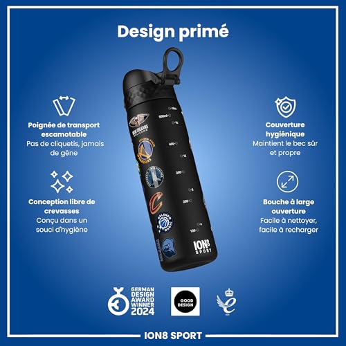 Detalle de Ion8 NBA Gourde 500 ml – Équipes Multiples, Anti-Fuite, Facile à Ouvrir