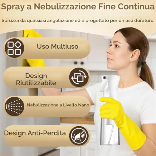 Detalle 2 de SALONKEY – 2 flaconi spray continui da 200 ml, nebulizzazione fine e anti-perdita, ricaricabili