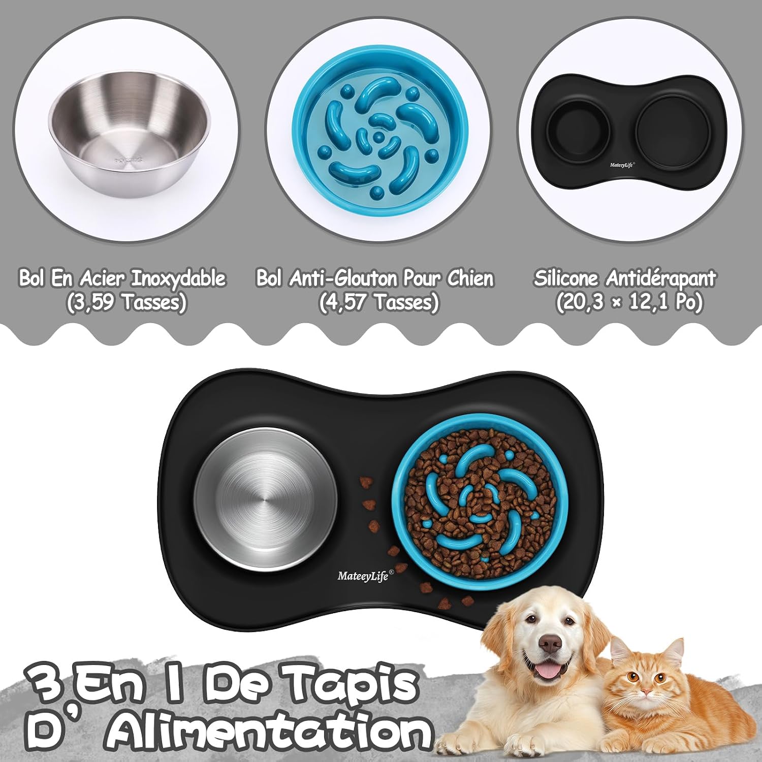 Detalle 2 de MateeyLife Hundenapf-Set 3-in-1 1082 ml