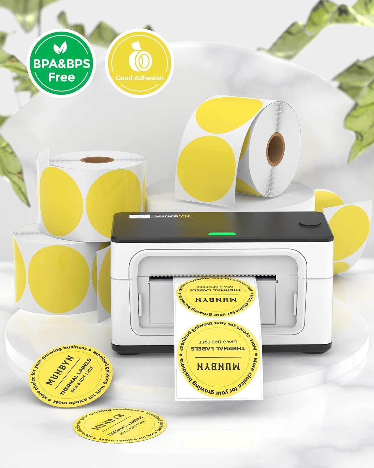 Detalle de MUNBYN 50x50mm Yellow Circle Thermal Sticker Labels – 750 per Roll