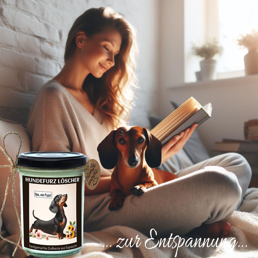 Thumbnail 6 de Duftkerze mit Dackel-Motiv „Ups, noch ein Pups“ – handgemacht aus Sojawachs (Apfel-Zimt, 160 g)