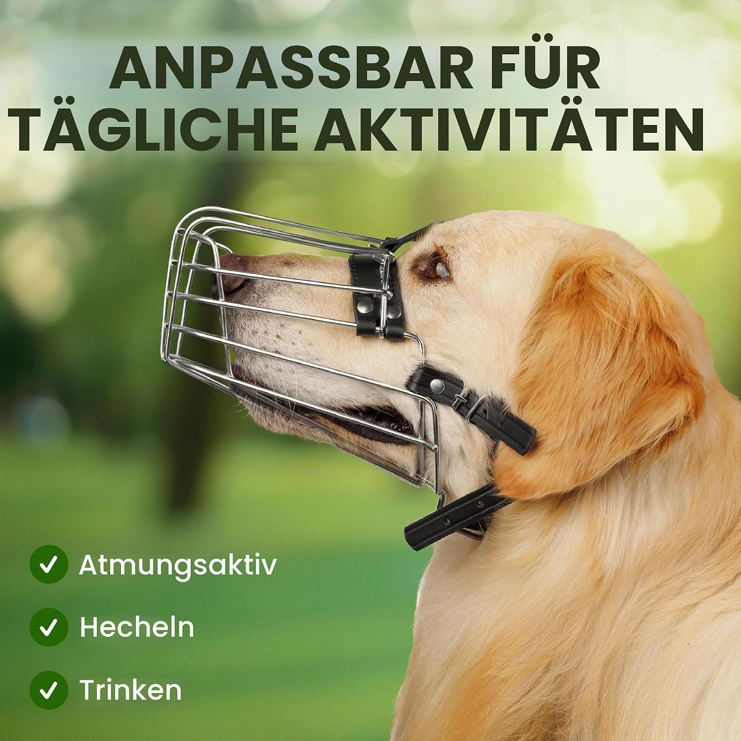 Detalle de BRONZEDOG Drahtkorb Maulkorb aus Leder und Edelstahl – Größe 5 (Belgian Malinois & Golden Retriever)