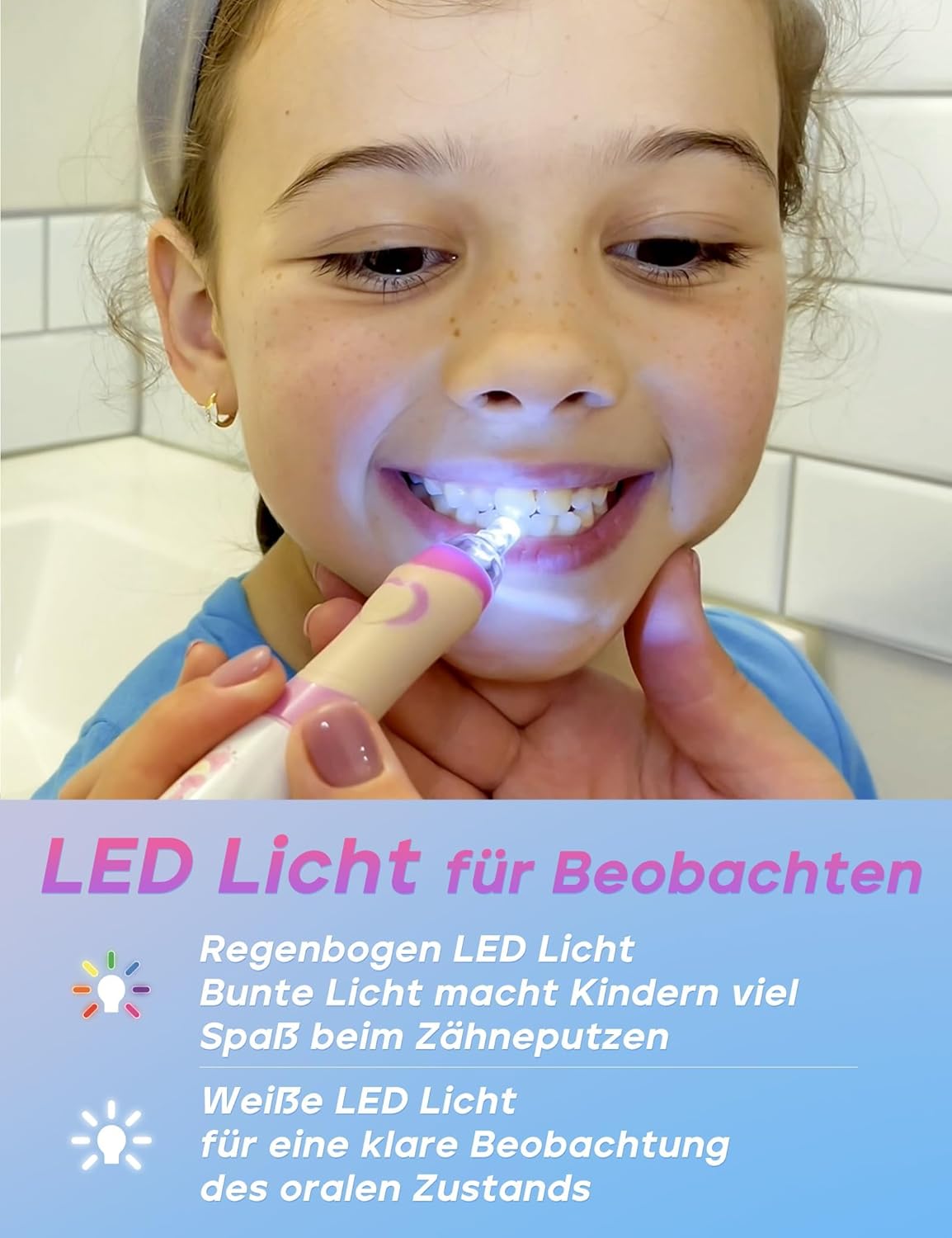Thumbnail 5 de Seago elektrische Zahnbürste für Kinder ab 2 (SG977, blau) mit 4 Modi, LED-Licht & 4 extra-weichen Bürstenköpfen