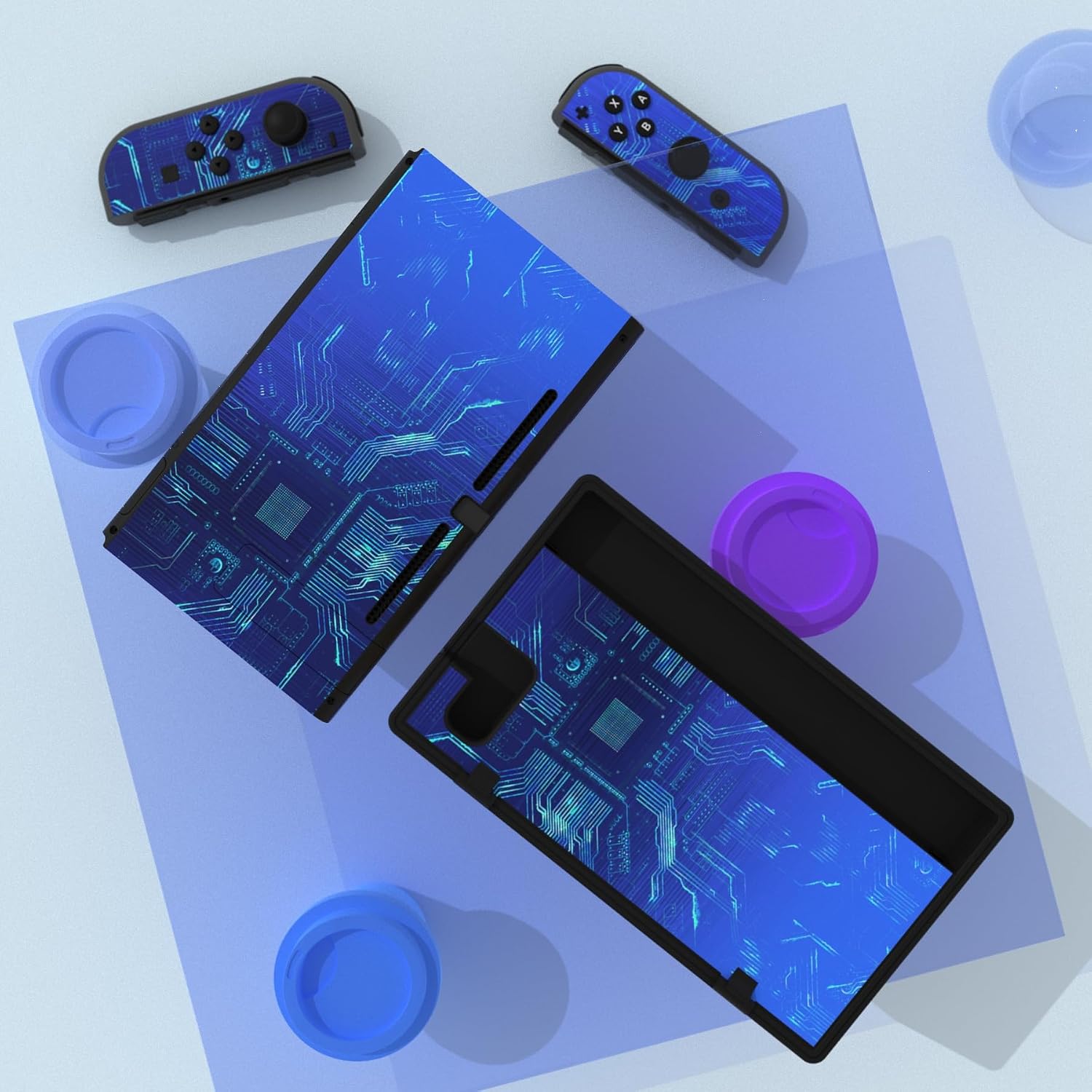 Thumbnail 1 de eXtremeRate Full Set Faceplate Skin Decals and Screen Protectors for Nintendo Switch – Blue Light Graphic