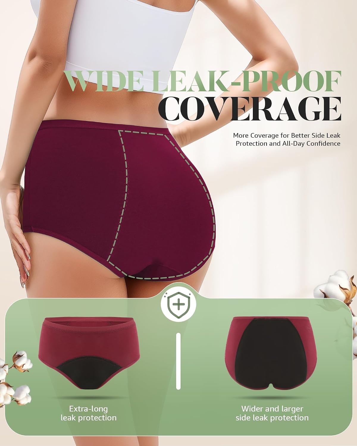 Detalle de TANSTC Periodenunterwäsche – starke Blutung, Baumwolle, 3er Pack (High Waist)